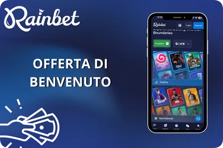 Uomo gioca a Rainbet Plinko su mobile con bonus